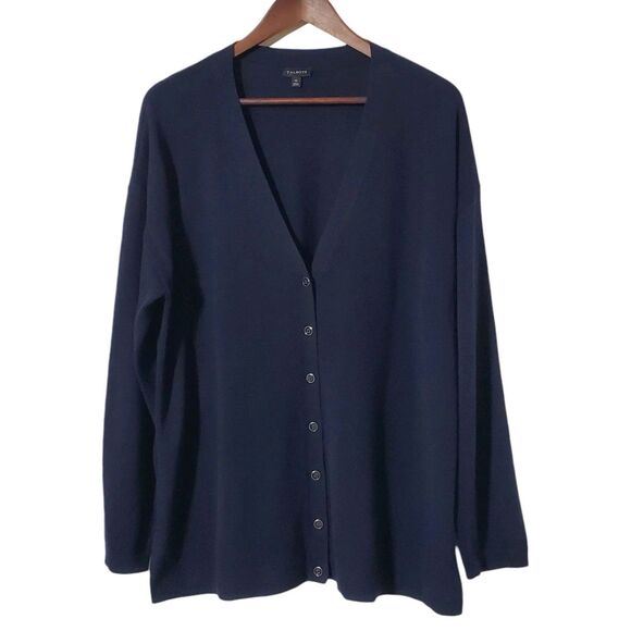 Talbots Navy Blue Cardigan Sweater Size XL V-Neck Button Up Cotton Rayon Womens - Picture 1 of 7